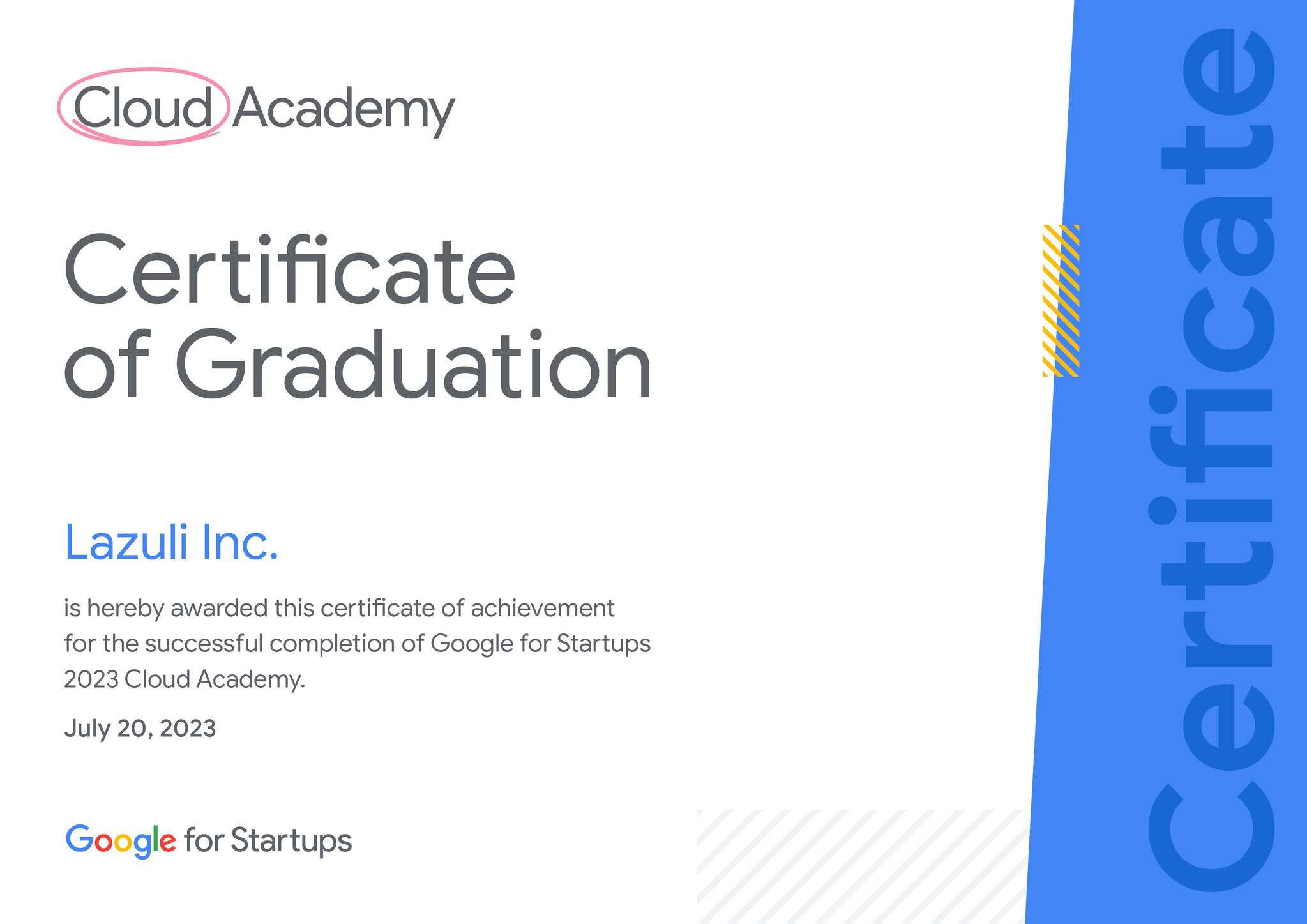 Lazuli株式会社「Google for Startups Cloud Academy APAC」に採択